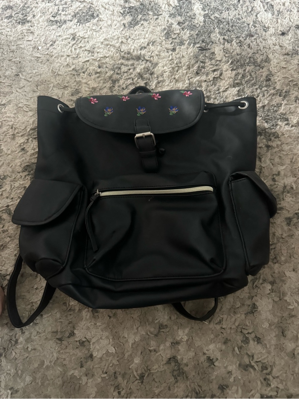 Arizona Jean Company Black Backpack with Pink & Blue Floral Accents
